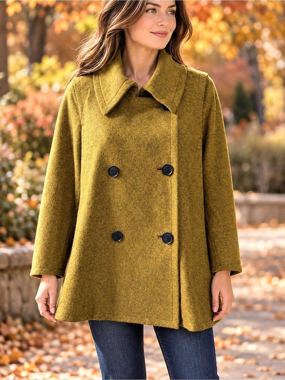 Lafayette 148 Wool Blend Olive Green Double-Breasted Pea Coat Size M